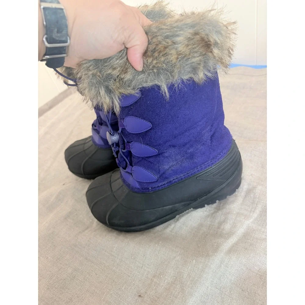 Purple Faux Fur Trim‎ Winter Snow Boots Waterproof Duck Boots Bungee Laces